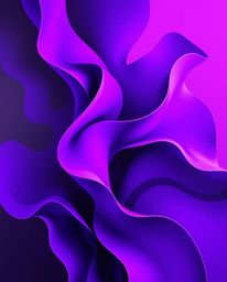 This artwork showcases an elegant abstract composition in deep ultraviolet hues, featuring graceful 3D fluid shapes interacti