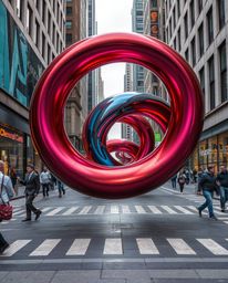 Explore the captivating world of candid street photography featuring cool-colored, smooth 3D metallic shapes suspended in zer