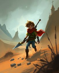 Embark on an eerie desert adventure with a brave, Disney-style hero in this dynamic digital sketch. Loose, painterly strokes