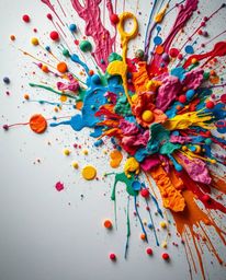 Experience a vibrant explosion of color in this high-detail abstract art piece.  Colorful paint splashes across a white canva