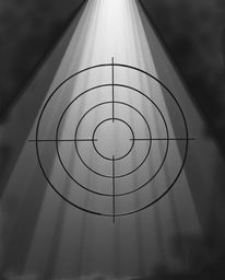 A haunting hand-drawn sketch in the Bauhaus style features a minimalist geometric pattern of circles and lines.  High-contras