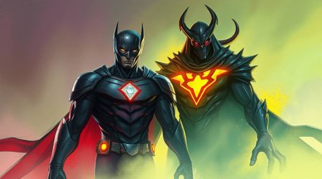 A captivating digital sketch showcases a dynamic battle between a superhero and a silly villain.  Bioluminescent colors smoot