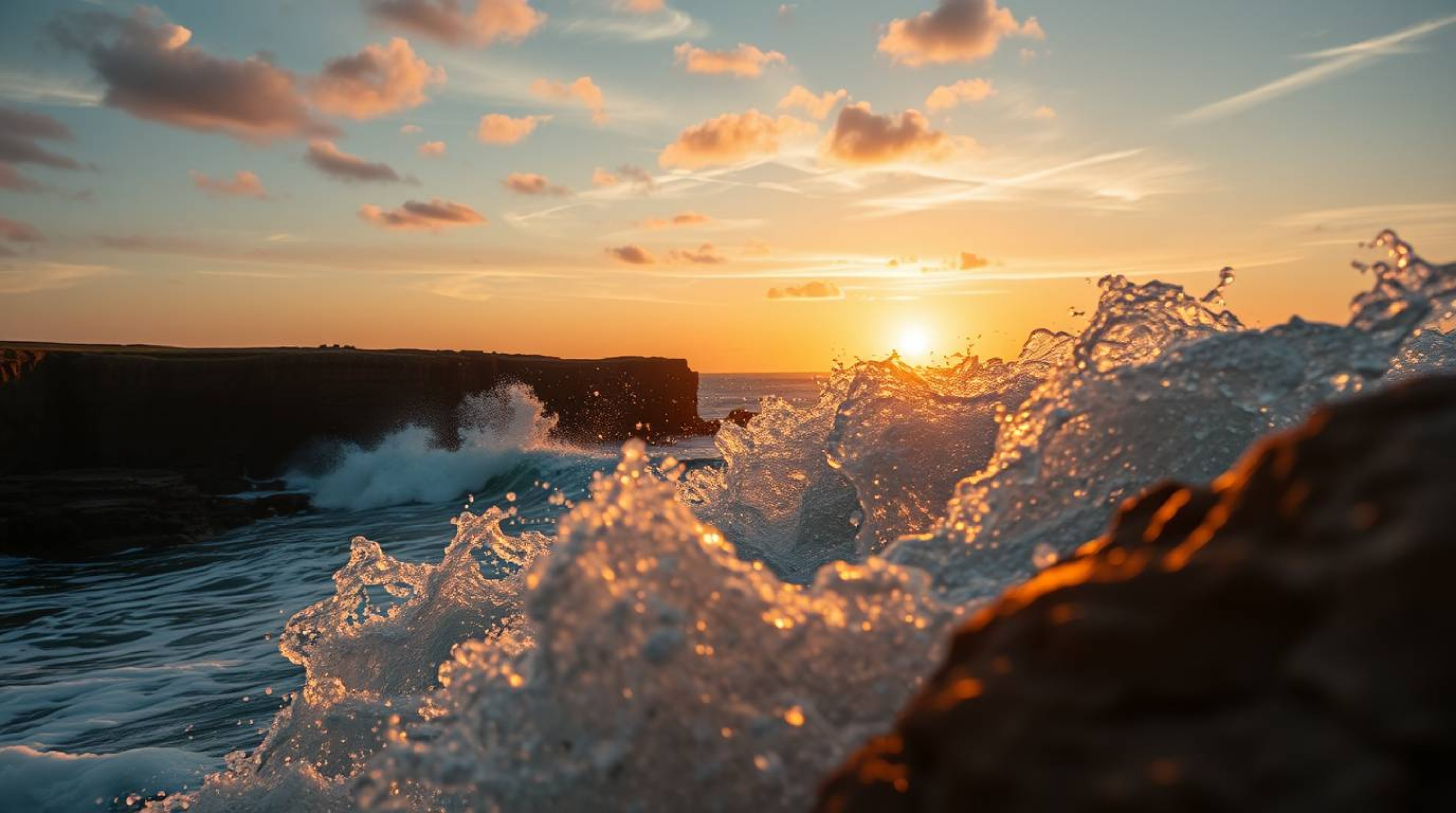 Experience the raw power and beauty of nature with this tight close-up shot featuring waves crashing against rugged cliffs be
