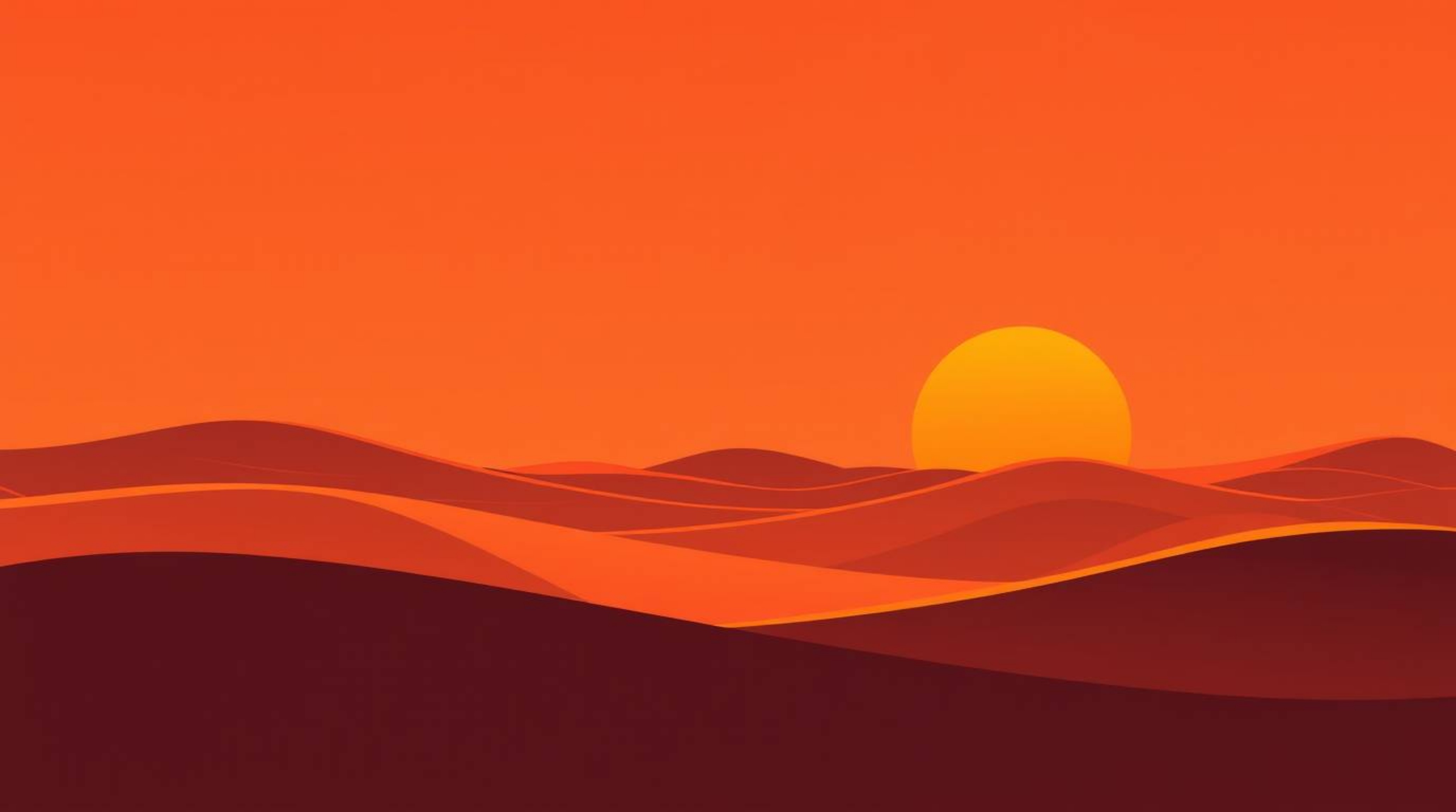 A captivating modern flat design illustration showcases a breathtaking sunset over golden desert dunes.  The image utilizes a