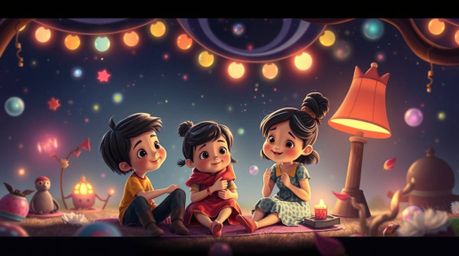 Experience a dreamlike and surreal Pixar-style illustration of an adorable family reunion. This charming scene features fanta