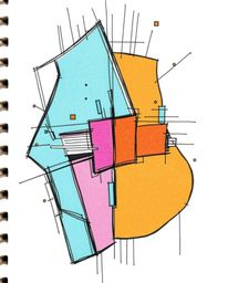 A vibrant hand-drawn sketch in a colorful sketchnote style showcases abstract shapes with mesmerizing glitch effects, fragmen