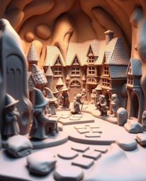 This captivating sculptural clay artwork portrays a magical school teeming with young wizards, masterfully crafted with smoot