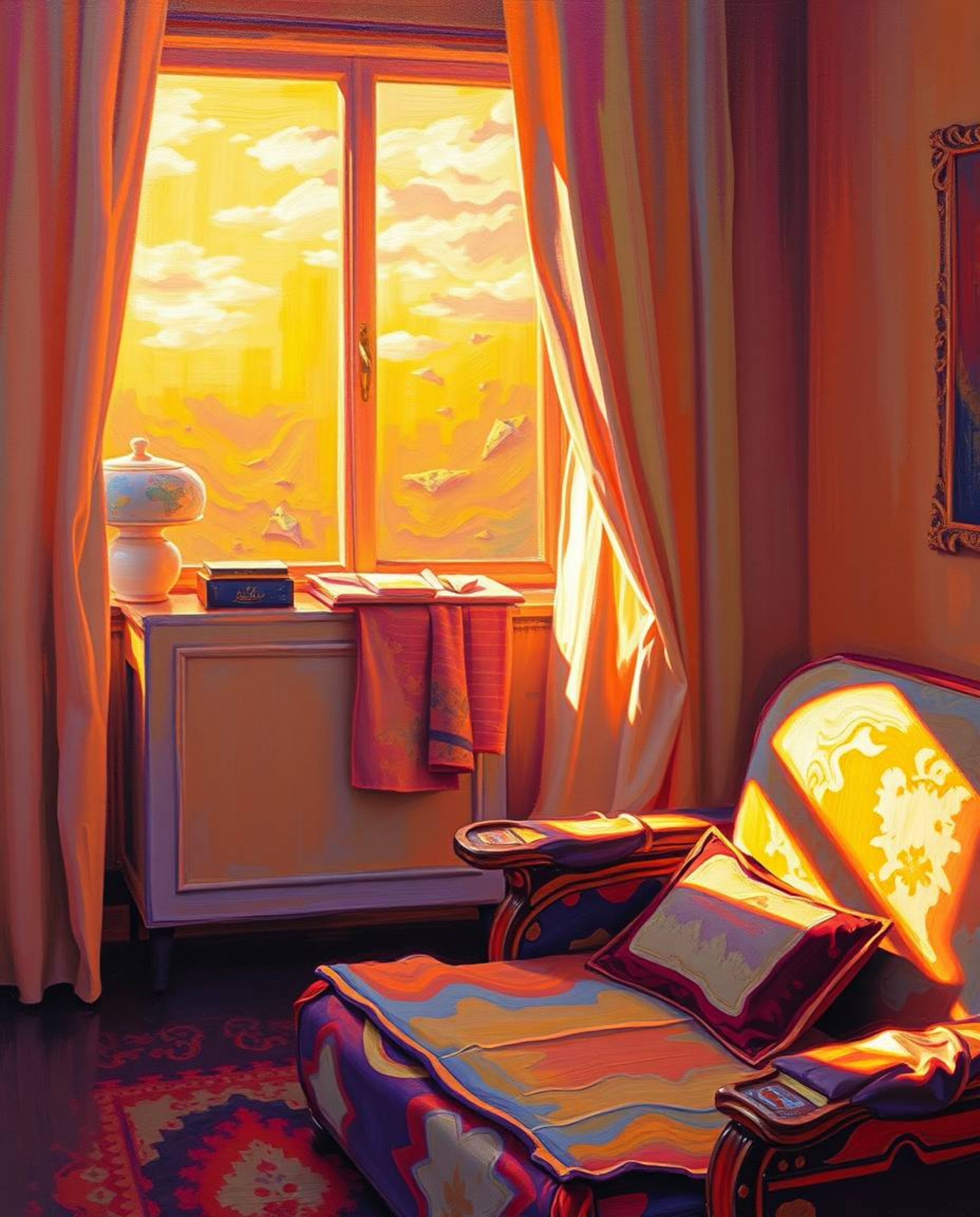 Experience the captivating blend of classic oil painting techniques and modern digital glitches.  This artwork features vibra