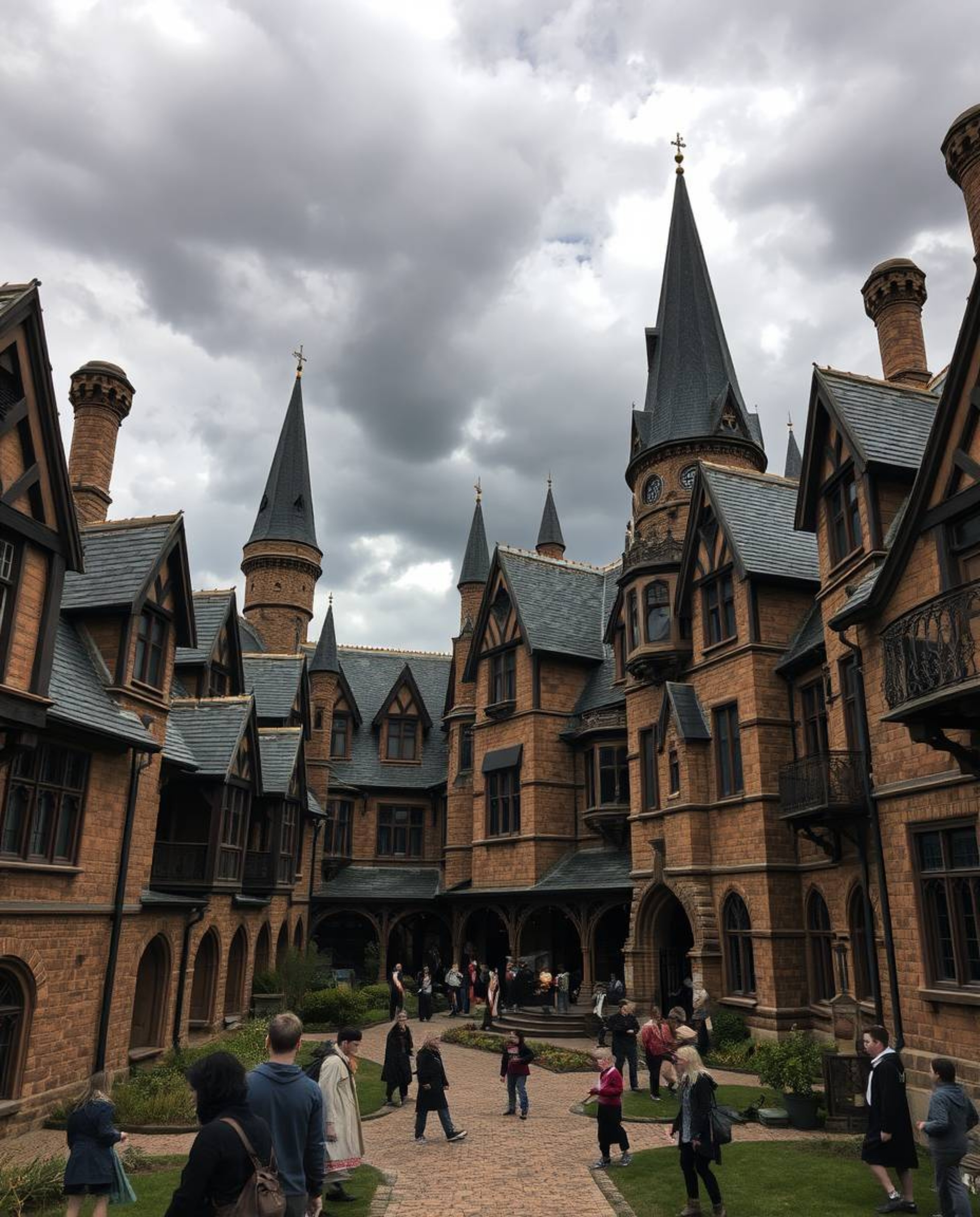 Immerse yourself in the architectural beauty of a magical school, captured in stunning color photography. Witness young wizar