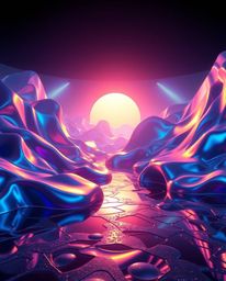 Experience an epic scene with iridescent colors and modern future grand lighting. This 3D illustration showcases fluid shapes