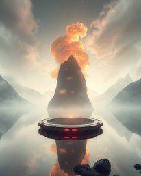 A futuristic sci-fi style photograph featuring a soft cinematic haze and a hazy background. The scene captures the stunning r