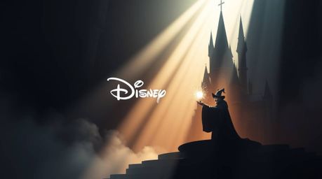 A geometric logo design featuring a classic Disney villain casting a spell within an old castle is brought to life with stunn