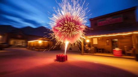 Capture the surreal essence of the wild west with a long exposure photograph showcasing an exploding TNT gag. The image evoke