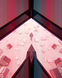 Explore an otherworldly appearance through a high angle perspective, showcasing surreal infrared tones and abstract shapes. T