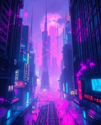 Immerse yourself in a sprawling futuristic cityscape, a cyberpunk haven on a massive scale, infused with heroic elements and 