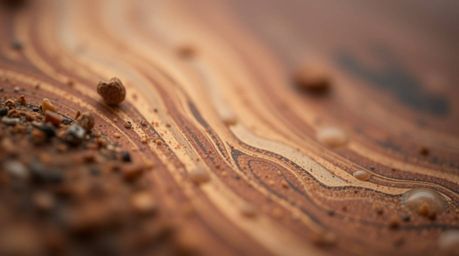 A captivating digital artwork presents an extreme macro close-up, showcasing a natural scene rendered in calming earth tones.