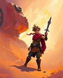 Explore a vibrant desert adventure with a brave, Disney-style hero brought to life with bold acrylic painting and volumetric