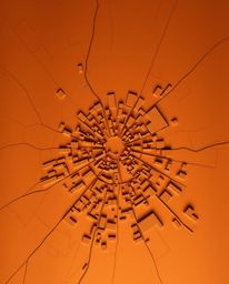 A professional fine art photograph showcasing a warm, slightly dark, and soft-toned abstract city map. The composition featur