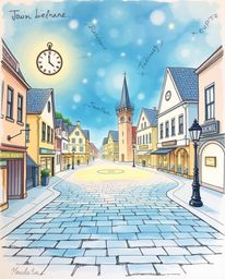 A hand-drawn color sketchnote depicts an ethereal and spiritual empty town square.  The scene evokes a mystical feeling, subt