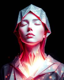 Discover ethereal beauty in this digital glitch art portrait.  The intricate origami style blends seamlessly with corrupted d