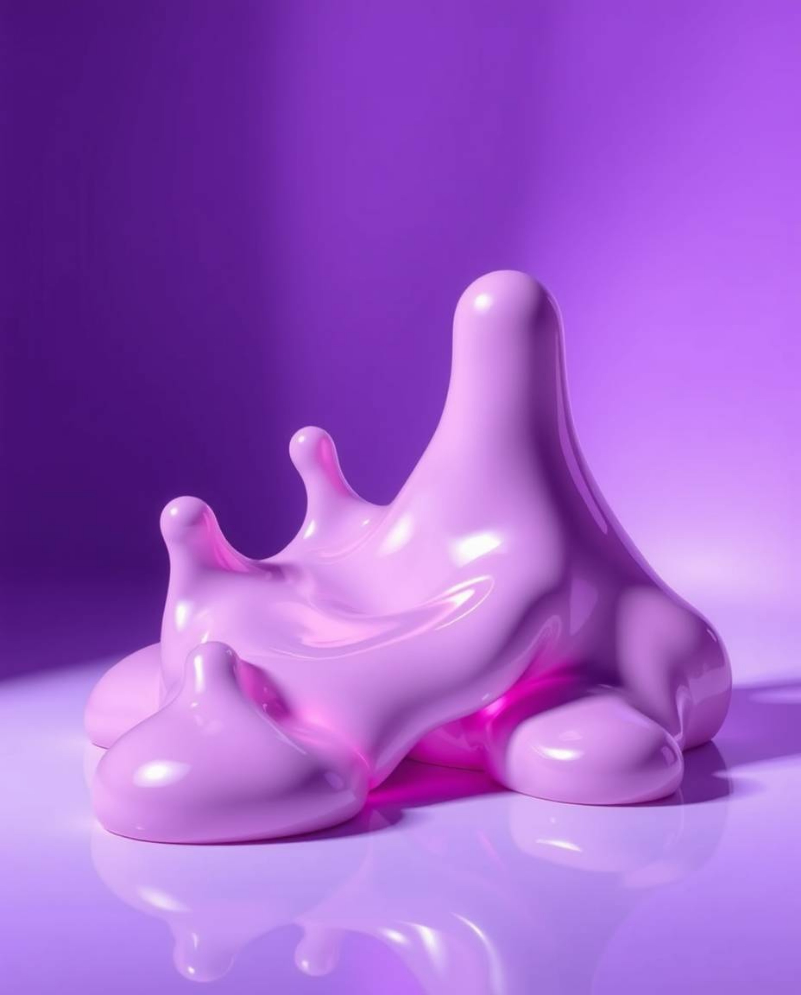 Explore stunning 3D sculptural fluid shapes crafted from mercury, boasting a highly reflective surface bathed in deep ultravi