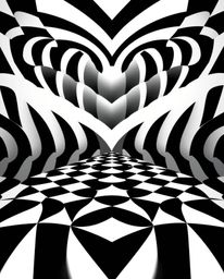 This artwork showcases a graceful and elegant design featuring a black and white geometric optical illusion pattern rendered 