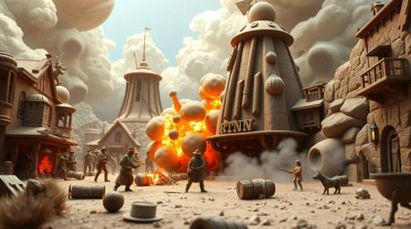 Witness a classic exploding TNT gag, reimagined with a wild west twist and presented as a grand epic in a modern future.  Thi