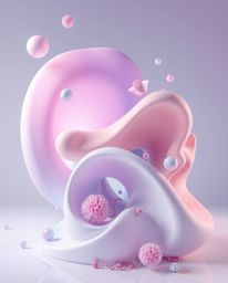 Immerse yourself in a dreamlike 3D illustration featuring fluid shapes seamlessly morphing into each other with smooth gradie