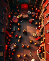 Experience the enchanting atmosphere of a magical school from a breathtaking overhead perspective.  Young wizards fill the vi