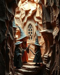 Discover a captivating world of young wizards attending a magical school, brought to life with a unique layered papier-mâché