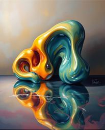 Captivating sculptural 3D fluid shapes crafted from mercury create a mesmerizing visual experience.  The reflective surface i