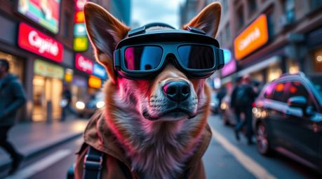 Explore the captivating world of candid street photography featuring a clever dog detective equipped with high-tech gadgets. 