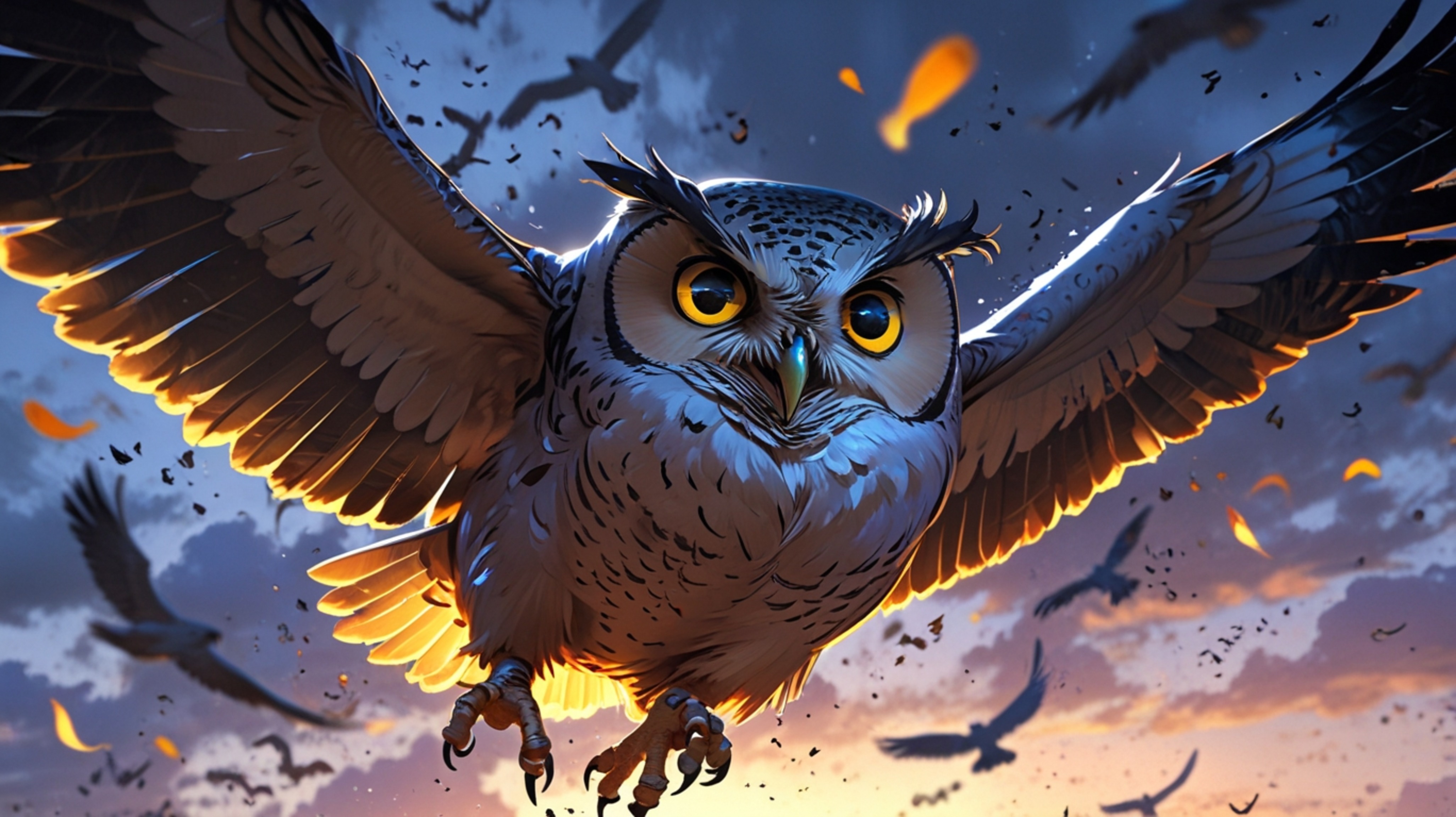 In a heartwarming scene that combines the visual charm of Pixar and anime, a wise blind owl is depicted with a gentle, proud 