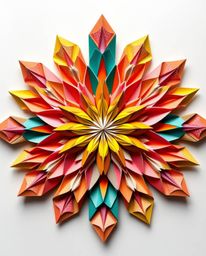 Discover stunning intricate origami-style geometric floral mandalas.  These vibrant and symmetrical designs feature precise g
