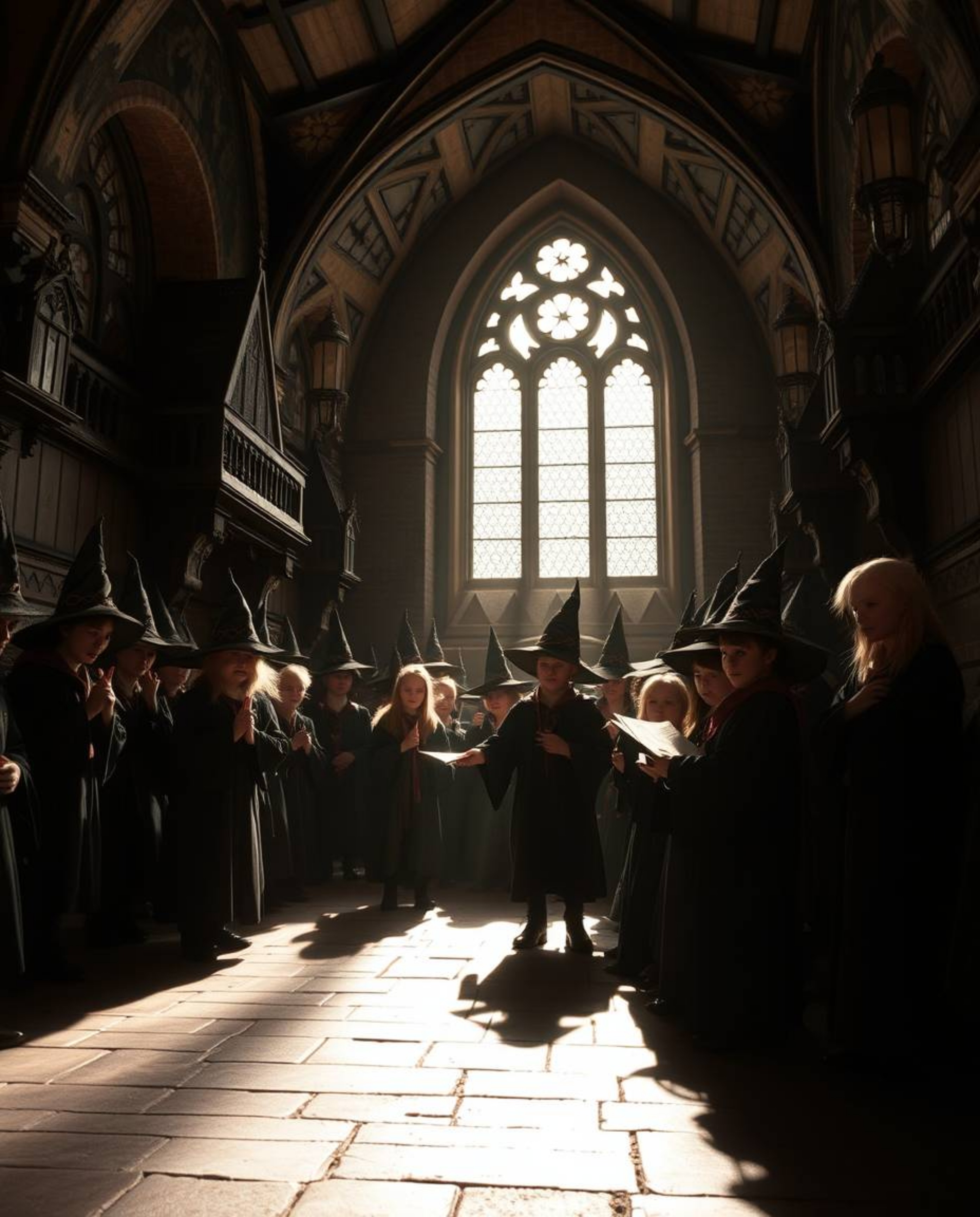 Explore a magical school brimming with young wizards, brought to life with strong, hard lighting that creates dramatic shadow