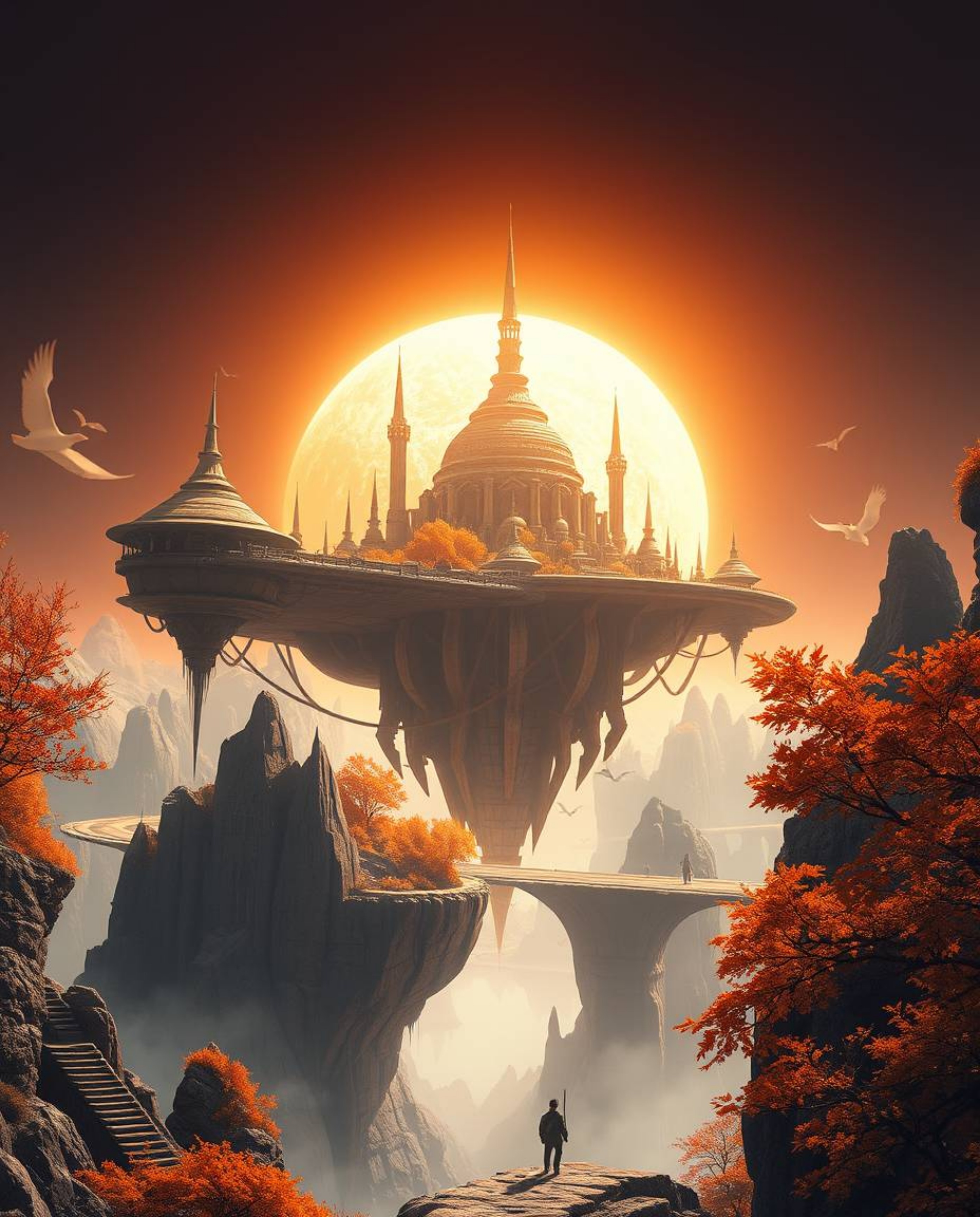Experience a breathtaking vision of the future with a surreal floating island showcasing bizarre and captivating architecture