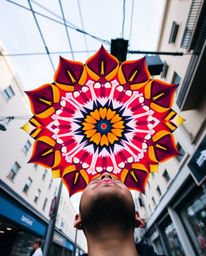 Explore a captivating fusion of geometric floral mandalas and vibrant urban scenes. This collection features symmetric design