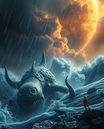 Witness a grand, epic spectacle where a sea creature forms an unlikely bond with a human child against the backdrop of intens
