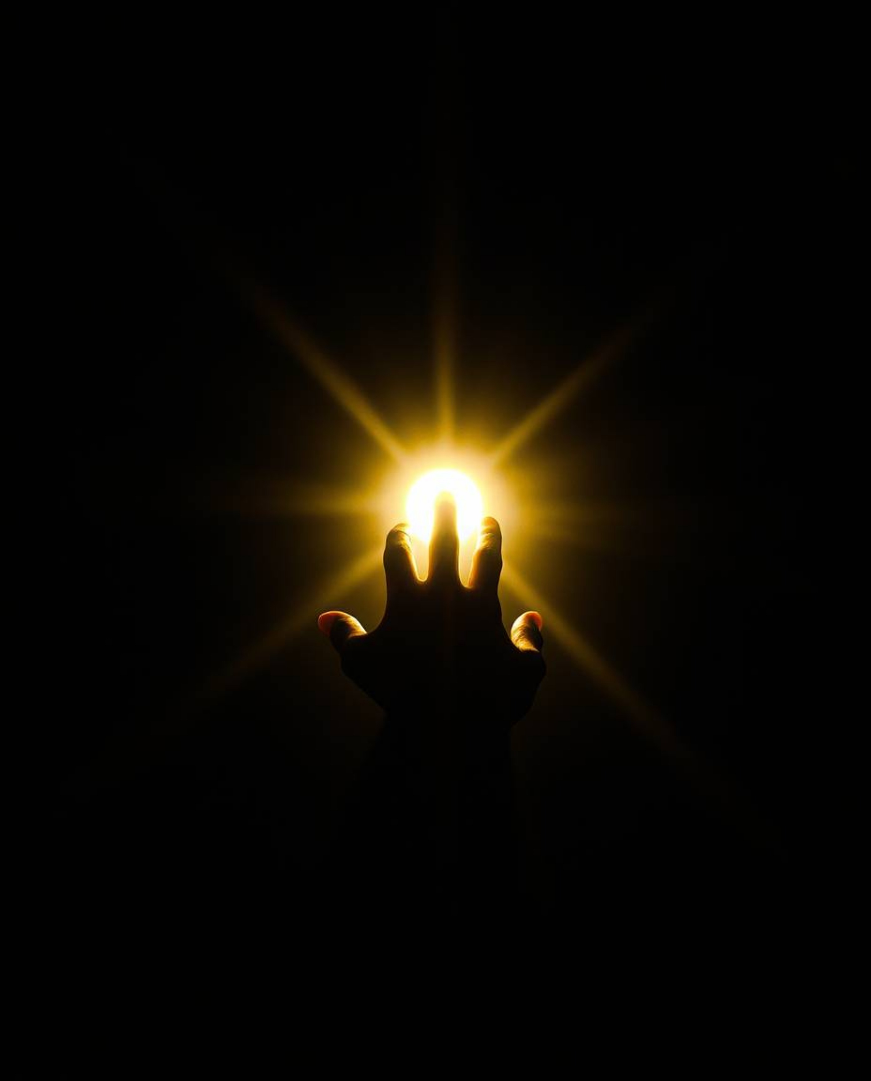 A dramatic cinematic composition showcasing a hand reaching towards a light source emerging from darkness. This piece blends 