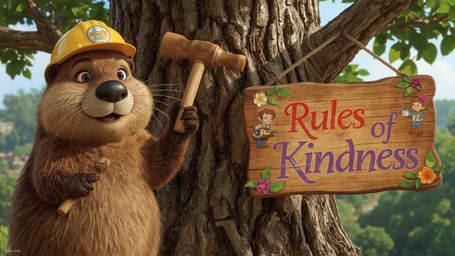 A highly detailed, high-resolution stock photo captures a lovable, Pixar-inspired beaver with a warm smile and a tiny carpent