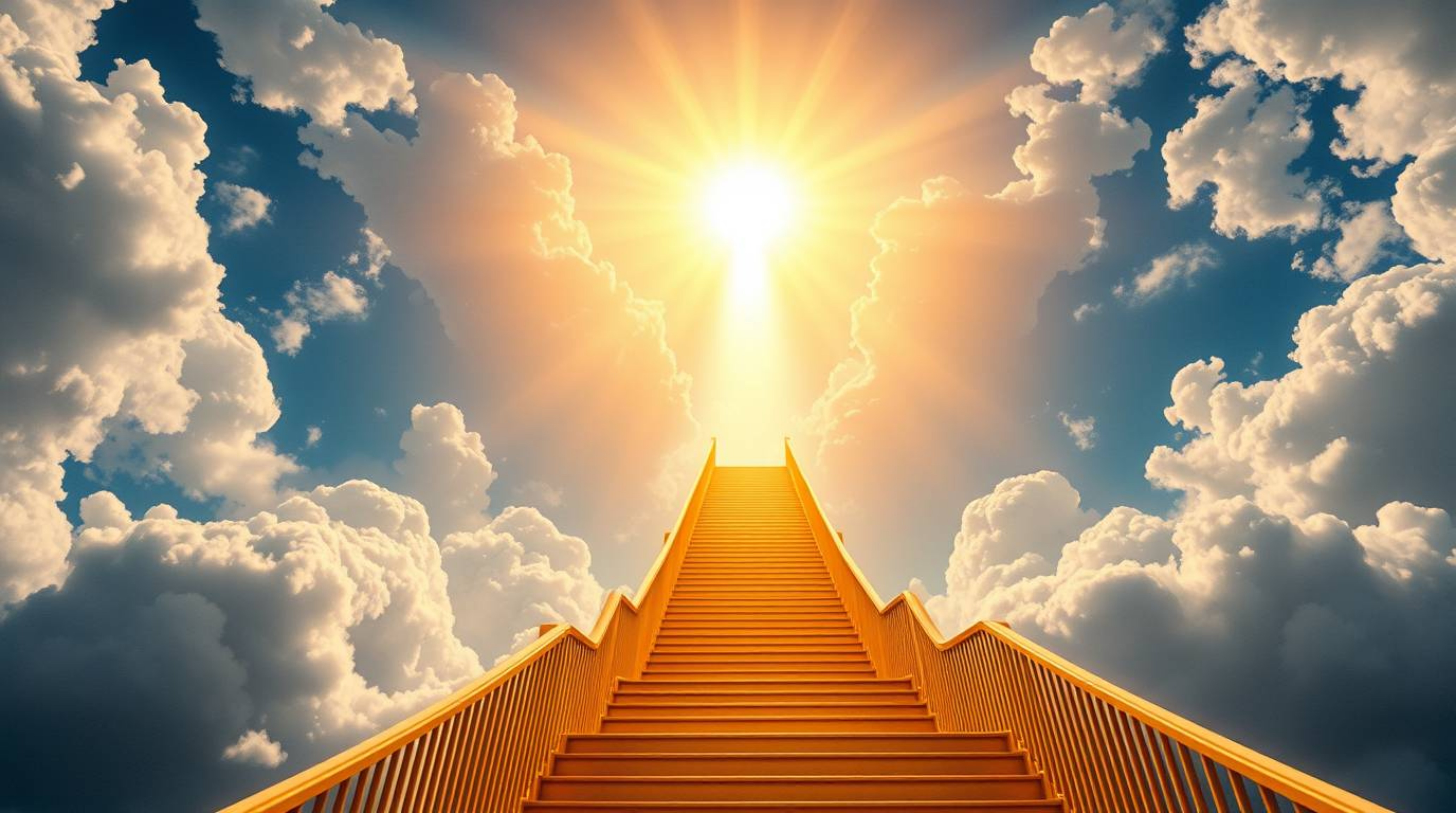 Experience the divine in architectural form with these precise color photographs showcasing a golden staircase ascending thro