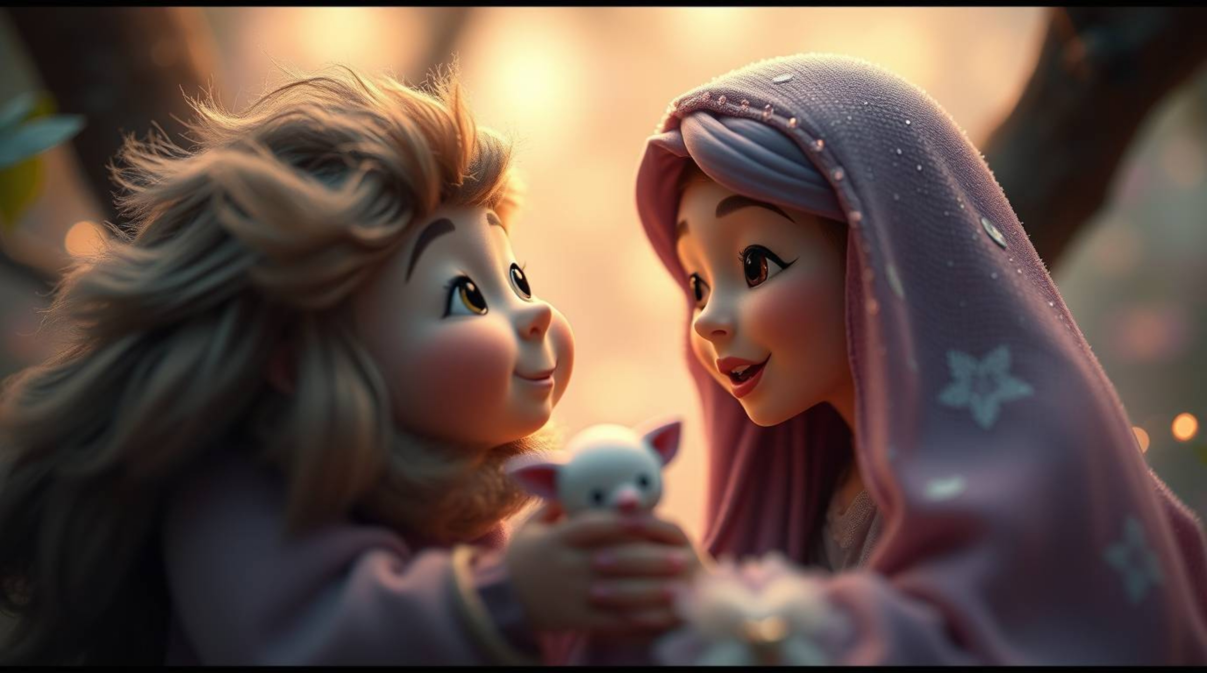 Experience an extreme macro close-up of a mystical and enchanting Pixar-style family reunion. Immerse yourself in a dreamlike
