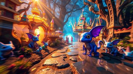 Capture the magic of a fantasy kingdom with this stunning long-exposure photograph. Filled with quirky magical creatures and 