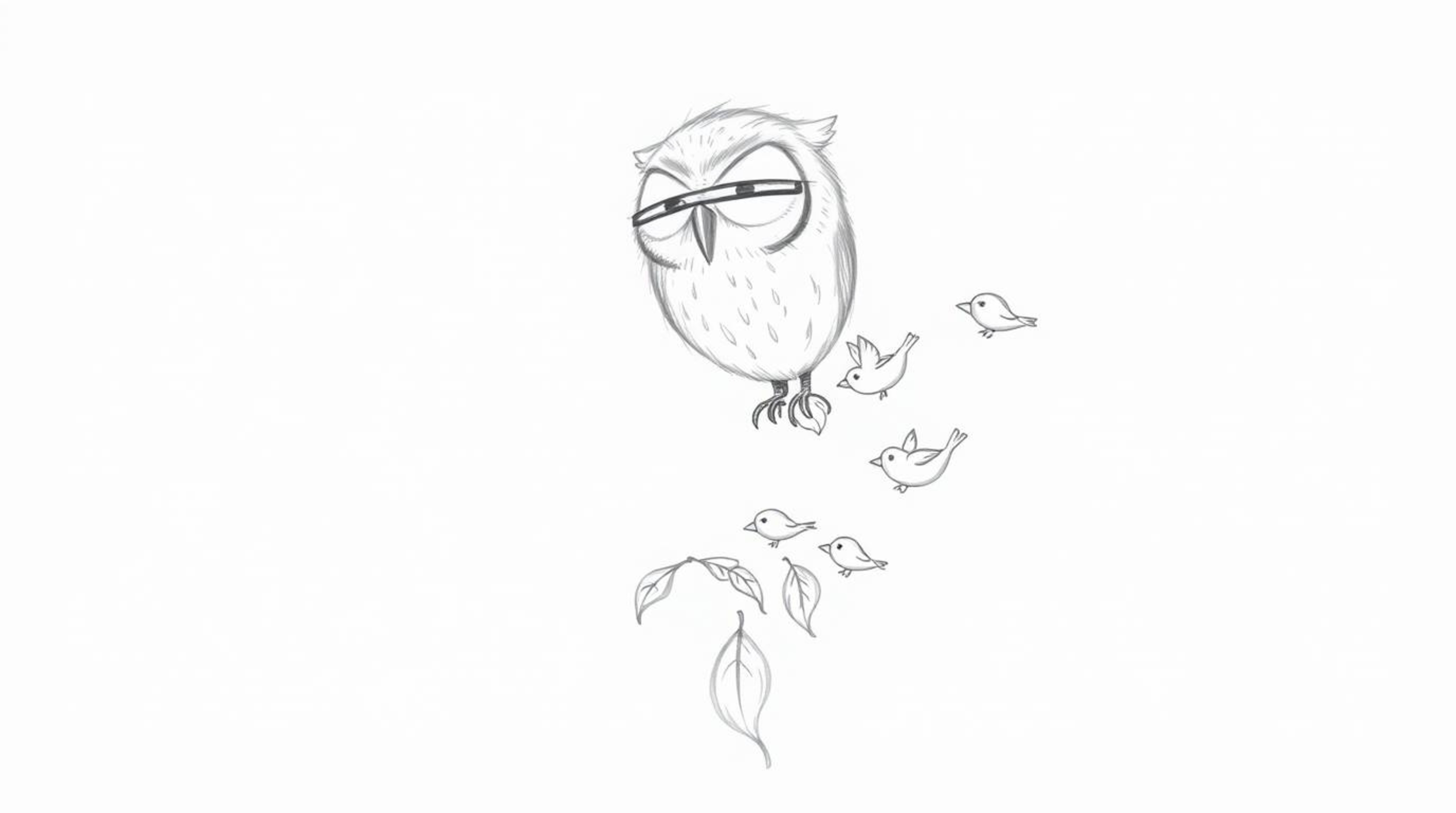 A heartwarming hand-drawn sketch inspired by Pixar, showcasing a wise, blind owl with delicate downy feathers and subtly wrin
