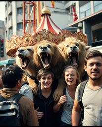 Explore the captivating chaos of a carnival overrun by wild animals in this series of candid street photographs. Witness the 