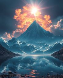 Behold an epic scale, modern futuristic scene imbued with heroic elements and dramatic, intense lighting. A prominent lens fl