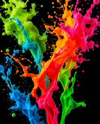 High-resolution stock photography showcasing vibrant complementary colors exploding in dynamic, colorful splashes against a s