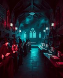 Immerse yourself in a magical school teeming with young wizards, rendered in breathtaking surreal infrared tones. This captiv