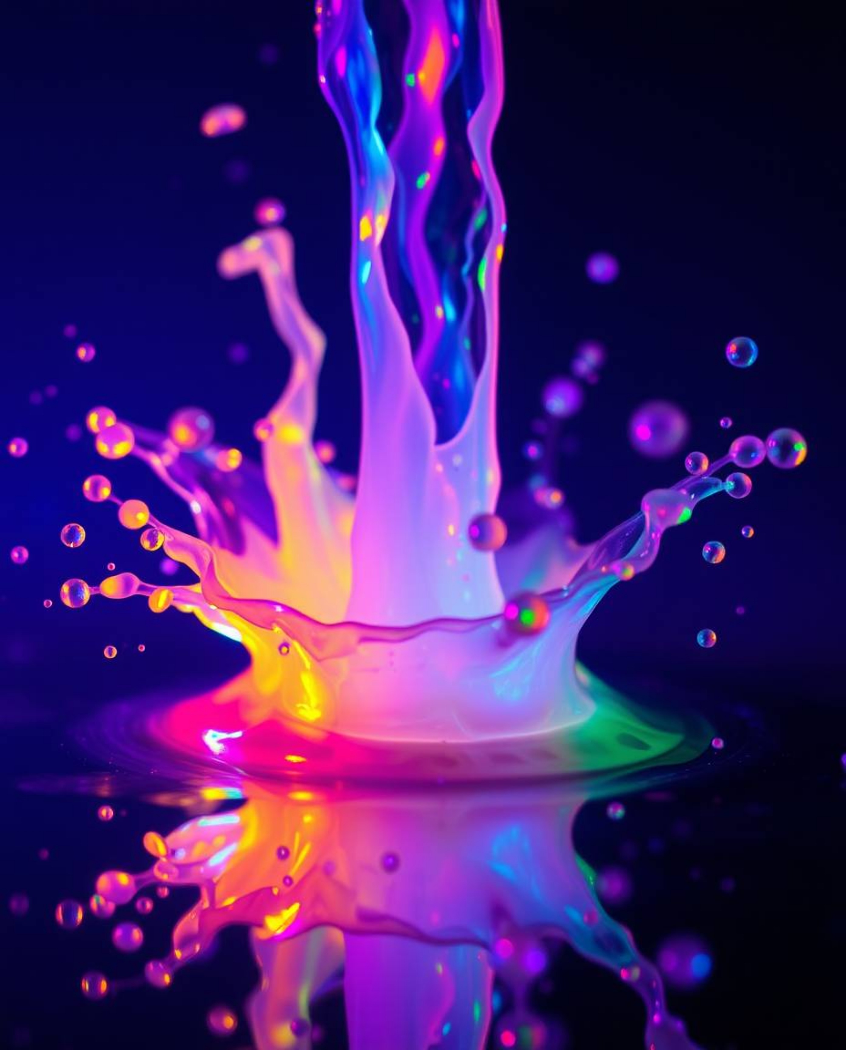 Explore the mesmerizing world of bioluminescent and iridescent art with high-speed photography.  Witness a vibrant paint spla