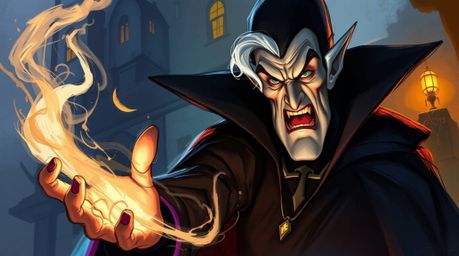 A dynamic digital sketch showcases a classic Disney villain casting a spell within the atmospheric mist of an old castle.  Th
